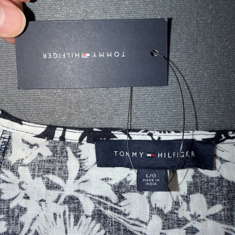 Tommy Hilfiger Santorini Navy White Floral Linen Blend Pintuck Blouse J5CMH045 L - Picture 8 of 8